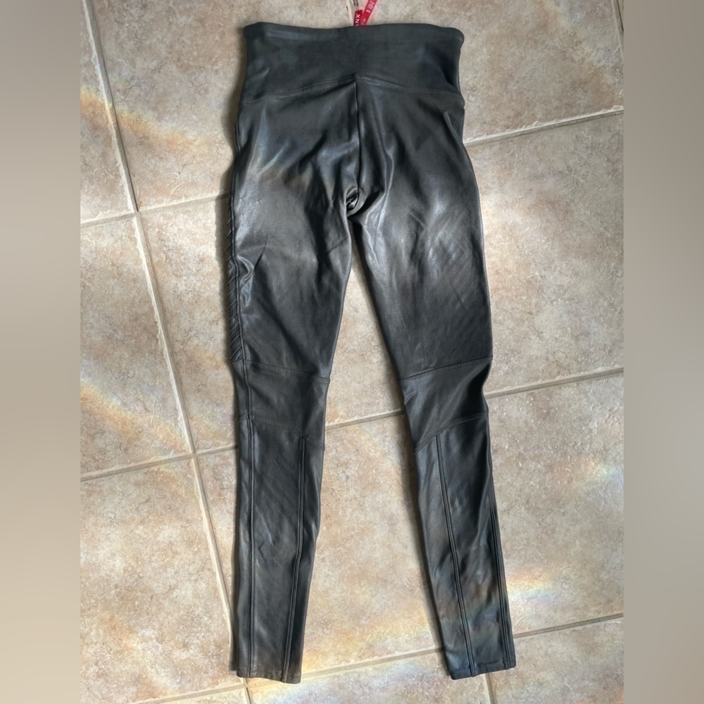 Spanx Faux Leather Moto Legging - Green/Gray Colour - Picture 6 of 8